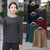 모슬린 엄마옷 면 배색라운드 티셔츠 ETS109161 마담 미시옷 중년여성의류 빅사이즈 50대 60대여성옷