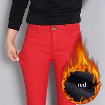 오토바이 방한바지 기모 라이딩진 바이크 방한복여성용 따뜻한 겨울 청바지 솔리드 스키니 데님 연필 바지, 10 빨간