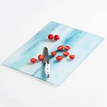 VASUHOME 유리 대리석 도마 다양한 색상 강화 주방 디자인 과일 야채 플레이팅, 4 Blue