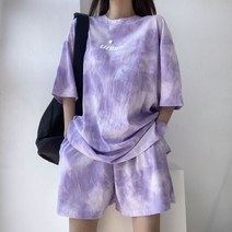 일월전빵 레터링 물나염 여름 오버핏 반팔 반바지 세트 B-C005