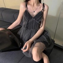 탑보그 메쉬 나시 셔링 프릴 레이스 뷔스티에 원피스