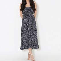 여성 민소매 끈나시 나뭇잎 패턴 롱원피스 데일리룩