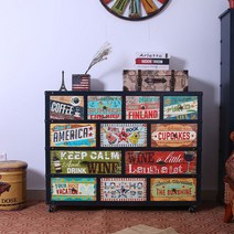 빈티지 서랍장 인테리어장 1200 와이드 5단 레트로, 조립, 오션 십이지장 118x40x93