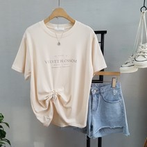 상상그이상 여성용 촉감왕 블로썸 레터링 레이온 반팔 티셔츠