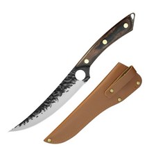 핸드메이드 고기칼 주방 중식도 정육칼 다용도 캠핑 나이프6 인치 전문 단조 뼈 칼 스테인레스 스틸 블레이드 주방 절단 칼 요리사 정육점 고기 식칼 과일 칼, 칼집이 있는 칼