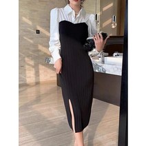 여성 봄 가을 하객룩 원피스 셔츠 h라인 롱원피스 결혼식 하객 정장 트위드