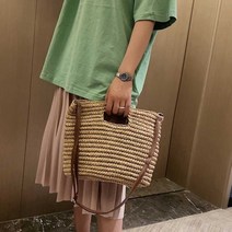 밀짚 라탄 토트 숄더백 여름 휴가 비치 스타일 코디
