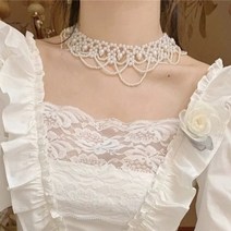 흑진주 목걸이 왕진주 진주 미니 초커 담수 남자 세련된 중공 꽃 수제 술 시뮬레이션 파티 보석