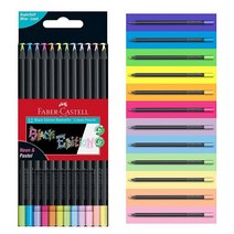 Faber-Castell 블랙 에디션 색연필 - 12개 우드 및 슈퍼 소프트 코어 리드 성인 색칠 아티스트 초보자를 위한 전문 품질의, 12 Neon and Pastels