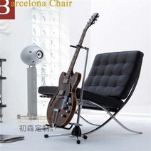 바르셀로나 체어 가죽 소파 라운지 체어 의자, 인조가죽, 블랙, 1개