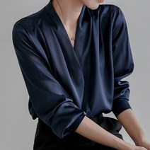 탑트레일/봄 여름 화이트 프렌치핏 실크 블라우스 새틴 셔츠