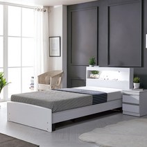 미코퍼니처 LED 루멘 일반형 침대 프레임(매트미포함), 화이트