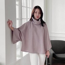 셀러허브(잡화) 여자 터틀넥 라글란 통소매 a라인 판쵸 긴팔티