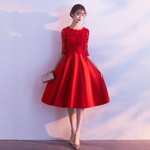 빨간색원피스 결혼 권주복 신부드레스 평소 가을 여름 레드 돌아가다 문 작은 키 여성 긴 소매 4098847483, 다홍색 XXL