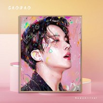 디지털 오일 페인팅 DIY 충전 방탄 소년단 캐릭터 스타 감압 손 색칠 bts, 60x75cm 눈 보호 연한 색 드로잉 보드, 하이라이트 페인트 + 여러 브러시 + 고급 면 캔버스, 방탄추상화5