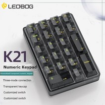 넘버패드 매크로숫자키패드 투명 쉘 LEOBOG K21 블루투스 무선/2.4G/유형-C 유선 3 모드 숫자 식 키패드, 한개옵션2, 05 Transparent Black, 02 Gateron Yellow Pro