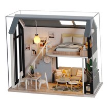 shangren DIY 인형 집 미니어처 키트 목조 주택 1:24 수제 조립 모델 크리스마스 선물 인형 집 가구 장난감 어린이를위한 홈, 16.7x9.3x15.4cm, 나무, Style1
