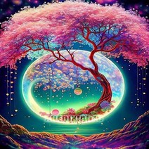 용그림 5D DIY 다이아몬드 페인팅 판타지 달 나무 풀 드릴 모자이크 수제 홈 데코 선물, 19.FDX1531 - 30x40cm Round