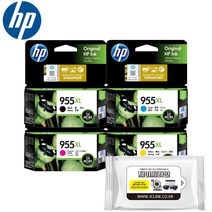 HP 정품잉크 955XL CMYK 4색 세트 + 항균물티슈 8710 8720 8730 8740, 1개, 정품_955XL_4색세트(대용량)+항균물티슈