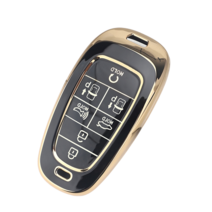 키에티 현대 신형 더뉴 팰리세이드 스타리아 스마트 키케이스 7버튼 TPU 키홀더 단품, 골드-블랙