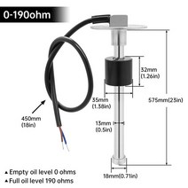 물 높이 레벨 흐름 수위 센서 100-600mm 연료 스테인레스 스틸 연료 송신 장치, 575mm