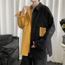반반셔츠 빅사이즈 긴팔 레트로 카라 남 청년