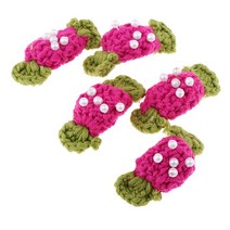 5Pcs 수제 크로 셰 뜨개질 사탕 꽃 아플리케 꾸밈 5.5x2.5cm, 폴리 에스터, 로즈 레드