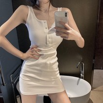 루나글램 나시 골지 버튼 미니 원피스