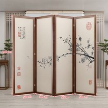 병풍 돌잔치 제사 제사용 돌상 스크린 파티션 현관 간단한 현대 거실 접는 패브릭 접이식 모바일 홈 중국 장식, 연한 호두 불투명 가제화 먹아오메이 190×50 네잎