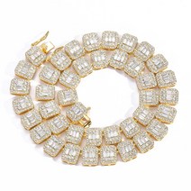 남성 여성을위한 13mm 바게트 체인 라인 석 링크 초커 목걸이 Bling Charms Hiphop Jewelry Gifts, 01 Gold_02 18inch