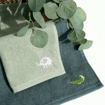 송월타올 어린이집 고리수건 애니멀즈 5장, 악어(진녹색)