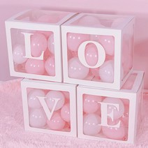 알리미스토리 love 화이트 핑크 파티 풍선박스 4개세트, 1세트, love풍선박스_화이트