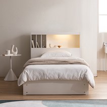 [삼익가구]클로드 책장형 LED 4단 수납 침대 슈퍼싱글 퀸 SS Q, 01. 슈퍼싱글 침대(매트리스 제외), 화이트