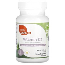 Zahler (잘러) Zahler 비타민D3 고급 D3 포뮬라 125mcg(5 000IU) 소프트젤 250정, 2개