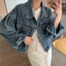 봉봉스토리 여성용 새로고침 청자켓 퍼프소매 오버핏