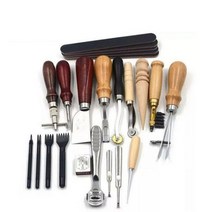 가죽 공예 공방 만들기 DIY 도구 키트 손 바느질 세트 스티칭 조각 그루버 구멍 펀치 도구 절단 18 개 140579, 19 pcs