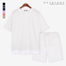 가이스토리 남자 여름 파크 워터 트레이닝 세트 오버핏 반팔티 5부 반바지