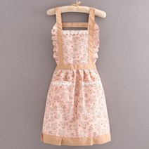 플레어 앞치마 앞주머니 꽃무늬 레이스 원피스형 홈베이킹, 02.플로럴 핑크