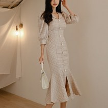 넷투넷코리아 여성 H라인 미디원피스 머메이드 정장형 심플 하객룩