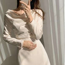 오프숄더 원피스 냉담 무드 여성의류 고퀄리티 멈추다 프렌치 디자인감각 보이핏 볼륨 부드러운 오픈숄더 2095468828