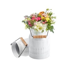 Nicunom 2 팩 소박한 금속 꽃병 나무 손잡이가 있는 흰색 빈티지 농가 주전자 초라