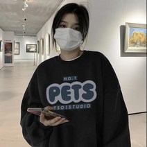 라운드 긴팔 상의 여성용 헐렁하다 긴팔 맨투맨 기모를 더하고 두껍게 하다 보온하다 블랙 그레이