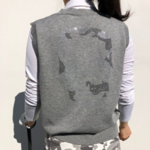 로로얼로이 여성골프조끼 홀리데이 스컬 브이넥 베스트 골프 니트조끼 라운딩룩