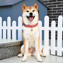 LongFatoys 일식 강아지 목줄 방울 개목걸이 당초무늬 시바견 개줄 소형견 웰시코기 푸들, 레드 벚꽃 목걸이