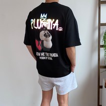 오버핏 하트 팬더 스카치 트임 반팔티셔츠