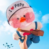 PKTOYS DIY 행운 예쁘다 귀여 오가닉 볼 빵빵덕 오리 인형 옷 애착 생일 선물 J25, 아빠 모자 사랑 옷 벨트 바지 안경 가방, 흰 오리
