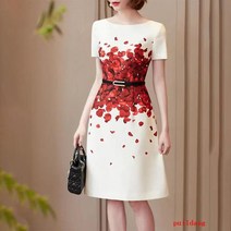 여름 기질 부드러운 섬세한 장미 꽃잎 프린트 슬림 힙 드레스