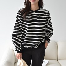 데일리앤 원트 여성 루즈핏 긴팔 스트라이프 맨투맨 티셔츠 봄 가을