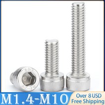 2/5/10/50pcs DIN912 M1.4 M2 M2.5 M3 M4 M5 M6 M8 M10 A2-70 304 스테인레스 스틸 육각 소켓 캡 나사 볼트, 03 M2 x50pcs_08 14mm