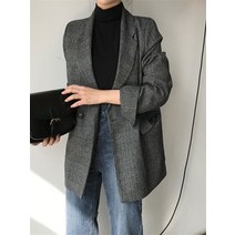 노카라 블레이저 정장 자켓 트위드 새로운 격자 무늬 더블 브레스트 포켓 포멀 재킷 봄